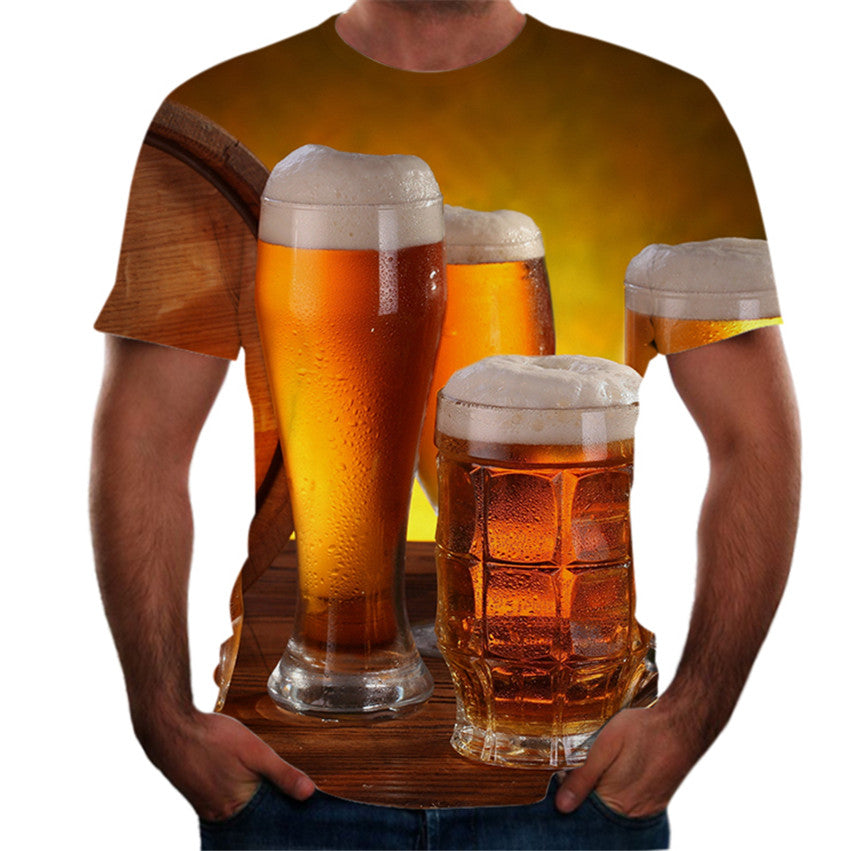 Personalized Design Beer 3D Digital Print Flower Men Short-Sleeved T-Shirt