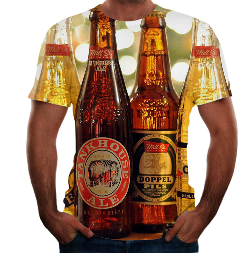 Personalized Design Beer 3D Digital Print Flower Men Short-Sleeved T-Shirt