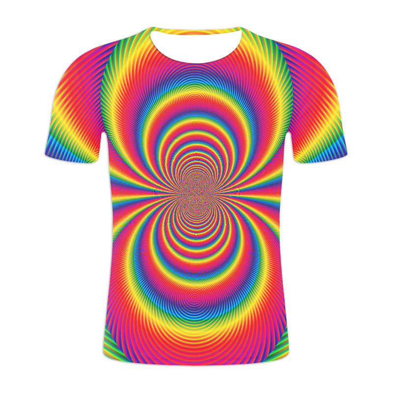 Abstract Twisted Swirl 3D Digital Printing Round Neck Short Sleeve T-Shirt