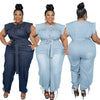 Summer New Style Washed Denim Casual Jumpsuit