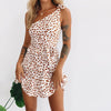 Leopard-print slanted shoulder sexy dress