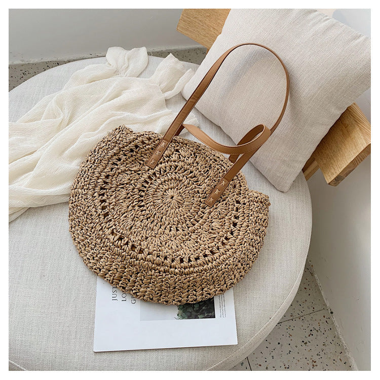 Fashion Hollow Flower Round Straw Woven Bag