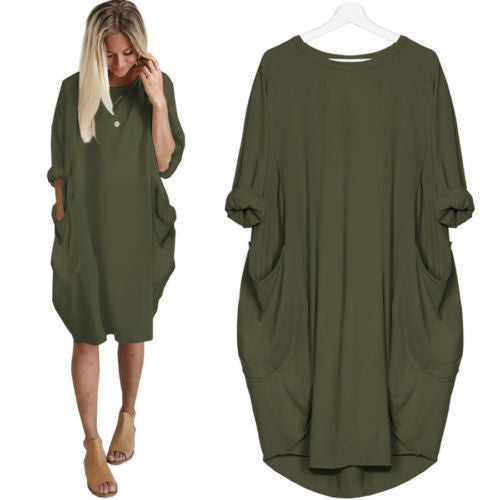 Women's Loose Casual Pocket Long Sleeve Dress