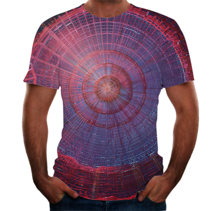 Abstract Twisted Swirl Digital Print Round Neck Short Sleeve T-Shirt