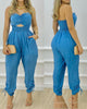 European And American Women's New Blue Tube Top One-piece Trousers