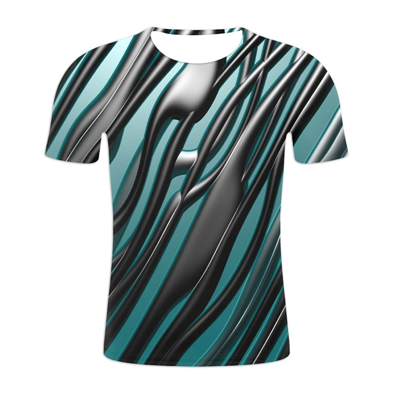Abstract Twisted Swirl Digital Print Round Neck Short Sleeve T-Shirt