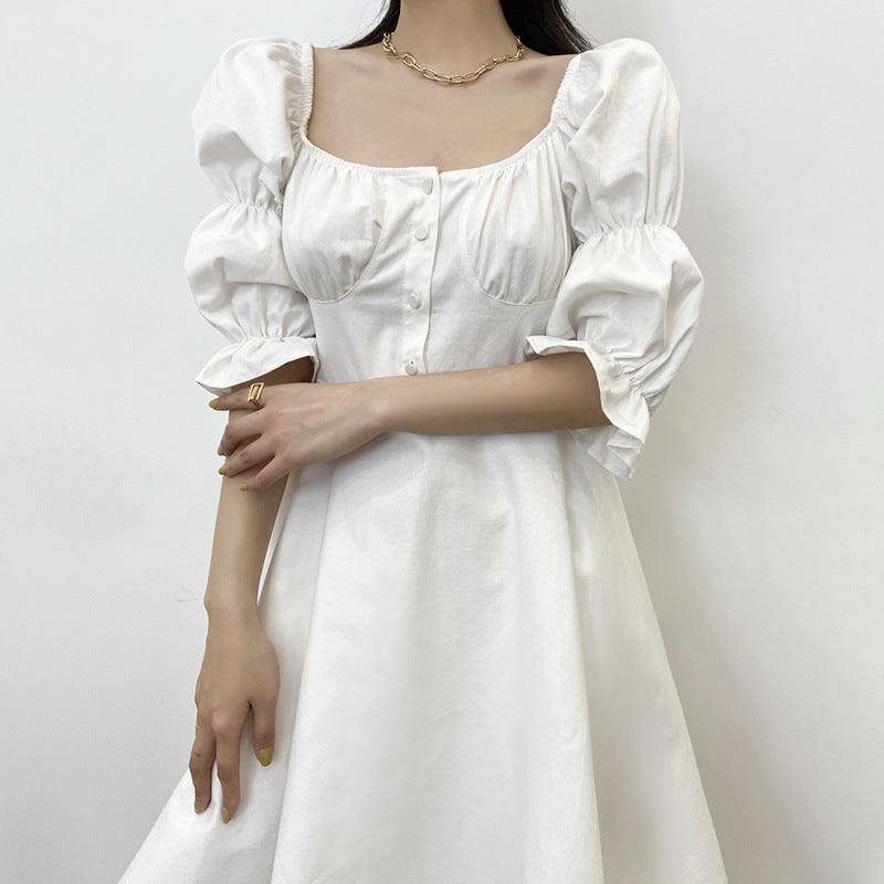 Temperament Waist Waist French Style Sleeve Dress Women