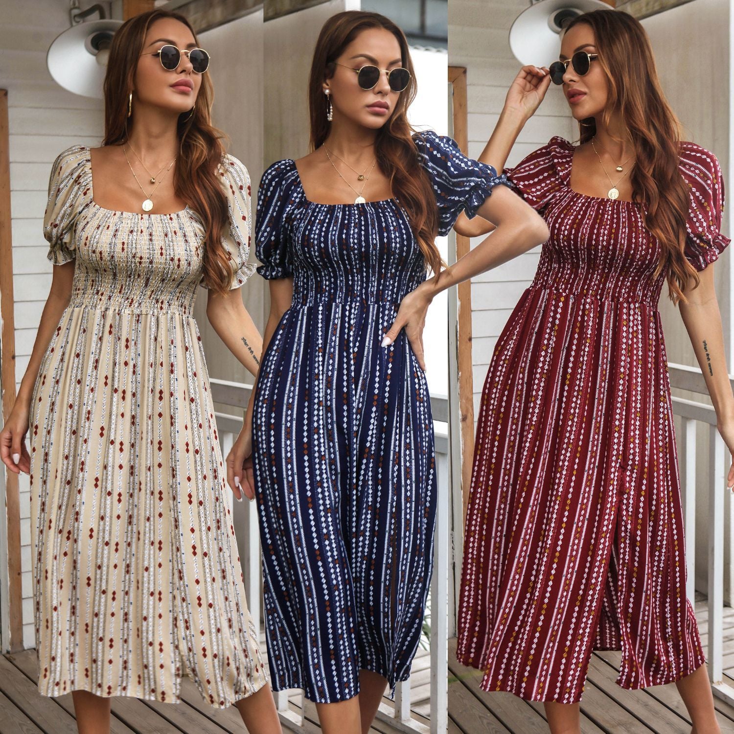 Summer New Style Printed Puff Sleeve Dress