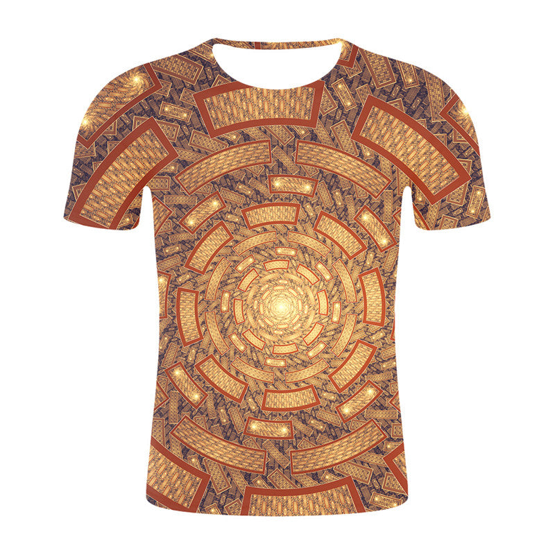 Abstract Twisted Swirl Digital Print Round Neck Short Sleeve T-Shirt
