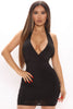 Black V-neck Summer New Sexy Party Dress With Backless Chain
