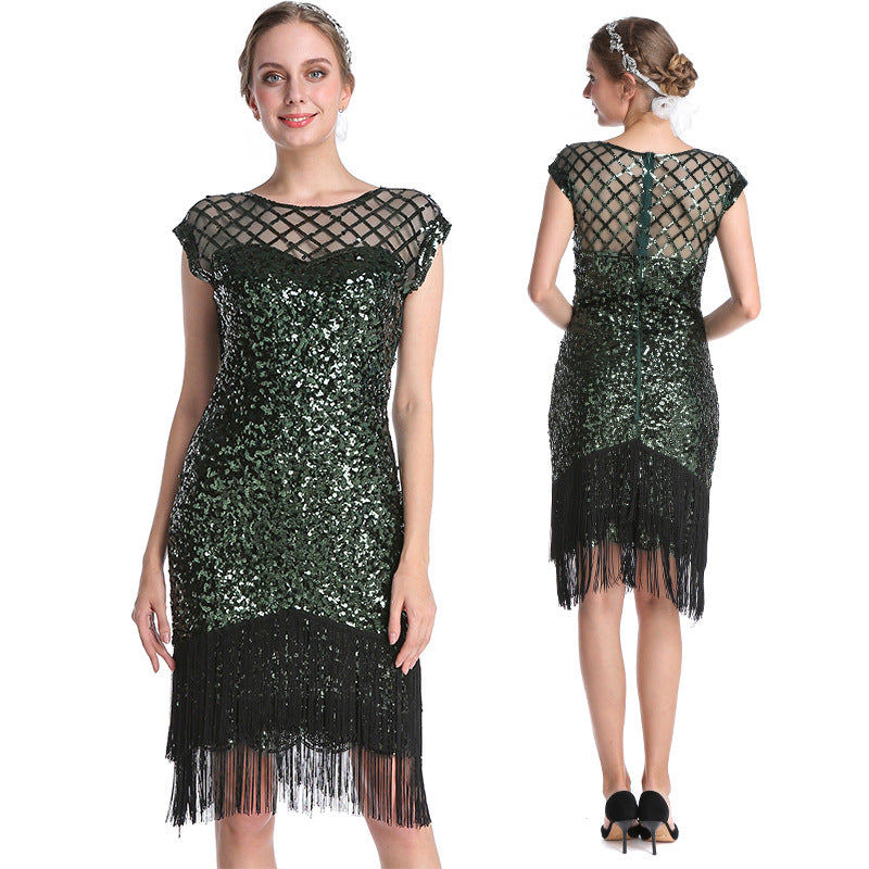 Source Manufacturer Women's New Party Sexy Dress Fashion Large Beaded Sequin Tassel Dress