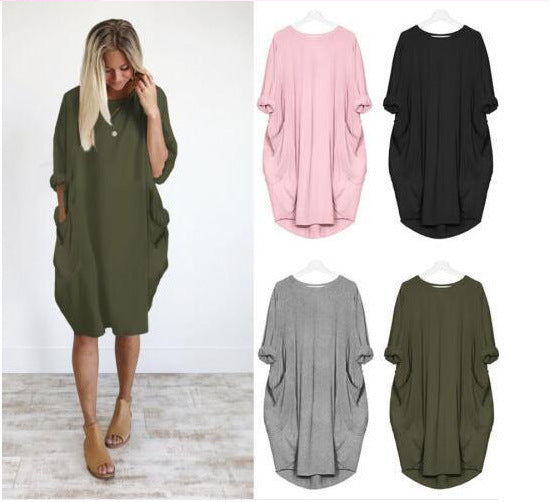 Women's Loose Casual Pocket Long Sleeve Dress