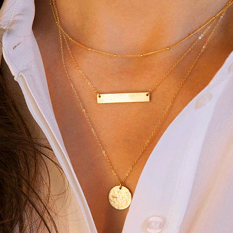 Simple And Simple Metal Multi-Layer Geometric Disc Pendant