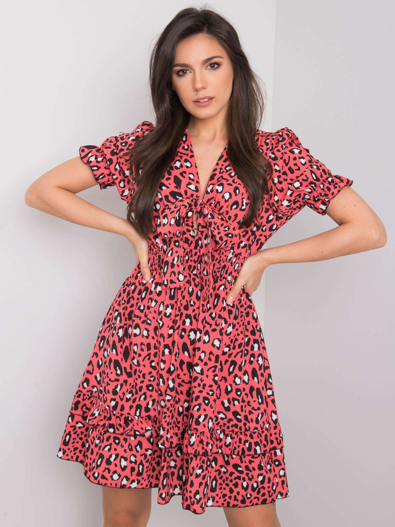 New Short Skirt Printed Color V-Neck Dress Women