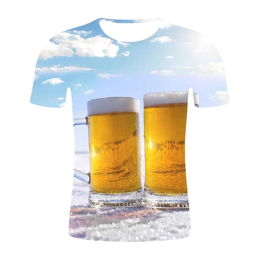 Personalized Design Beer 3D Digital Print Flower Men Short-Sleeved T-Shirt