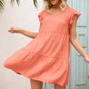Women's Loose V-Neck Fungus Sleeve Dress