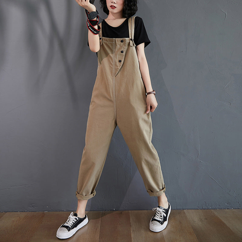 Retro Art Plus Size Thin Sleeveless Casual Fat Sister Denim Overalls