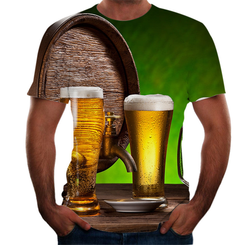 Personalized Design Beer 3D Digital Print Flower Men Short-Sleeved T-Shirt