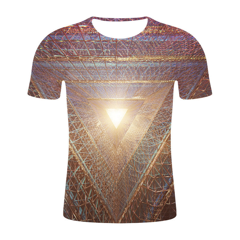 Abstract Twisted Swirl Digital Print Round Neck Short Sleeve T-Shirt