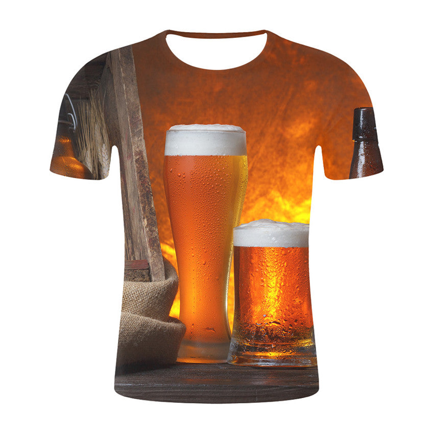 Personalized Design Beer 3D Digital Print Flower Men Short-Sleeved T-Shirt