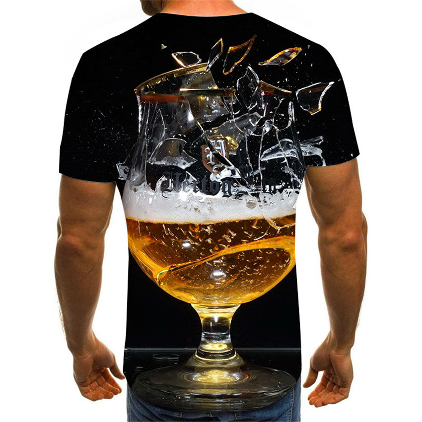 Graphic Beer Print Short-Sleeved T-Shirt