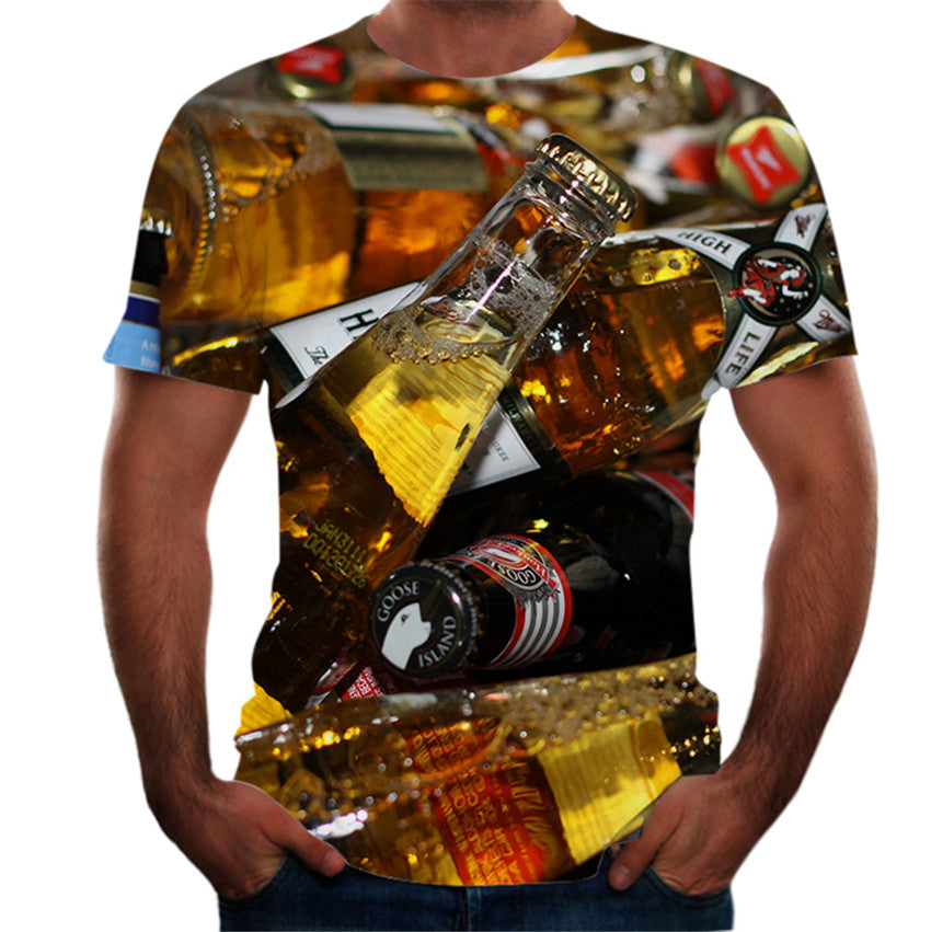 Personalized Design Beer 3D Digital Print Flower Men Short-Sleeved T-Shirt