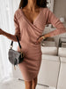 New V-Neck Sexy Mocha Slim Slim Dress