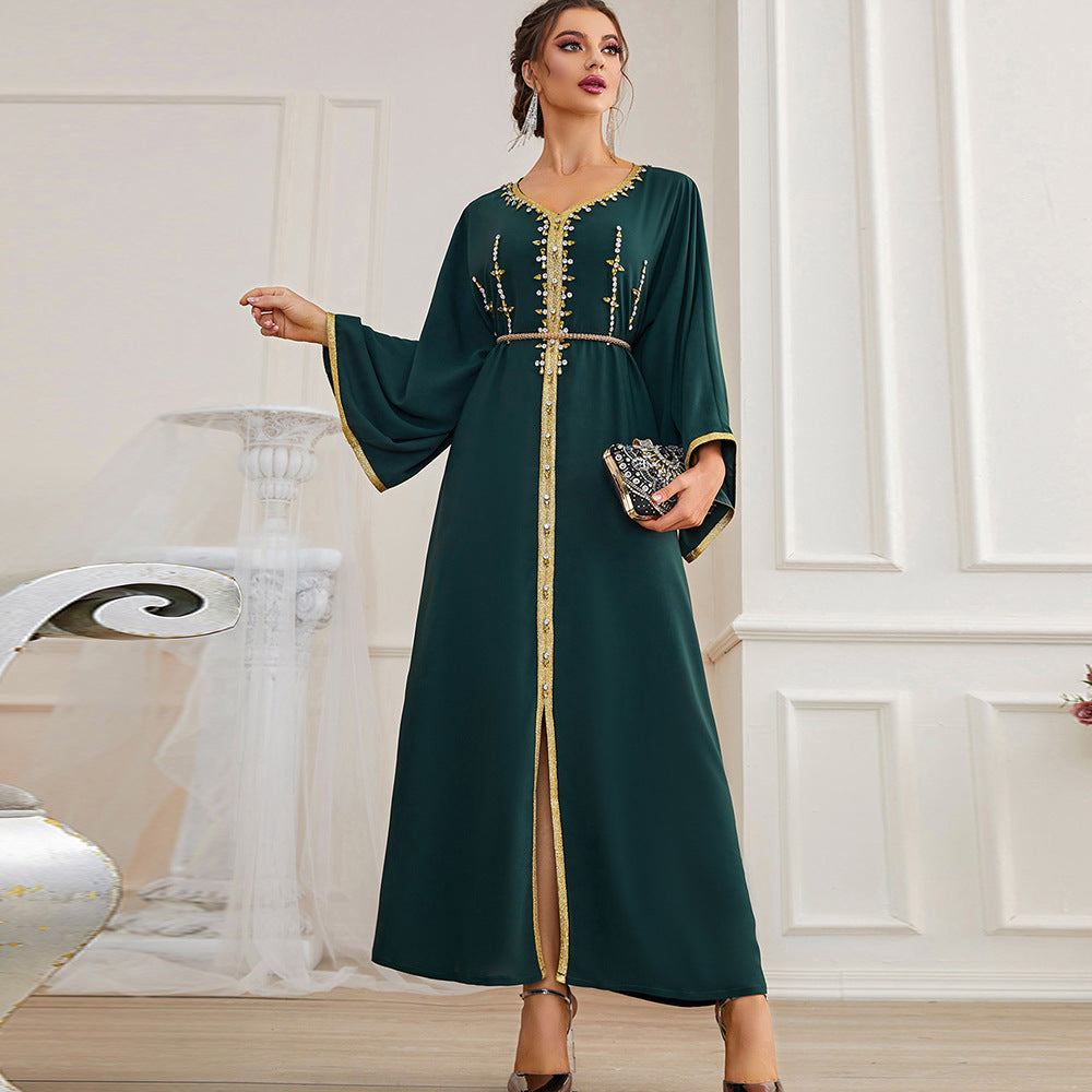 New Hand Sewn Drill Dubai Travel Shoulder One Sleeve Dress