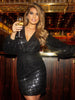 Slim Fit Sequined Bottoming Shirt Deep V Nightclub Party Dress