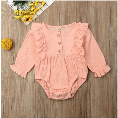 Infant And Toddler Cotton And Linen Solid Color Long-sleeved Romper Romper Bodysuit