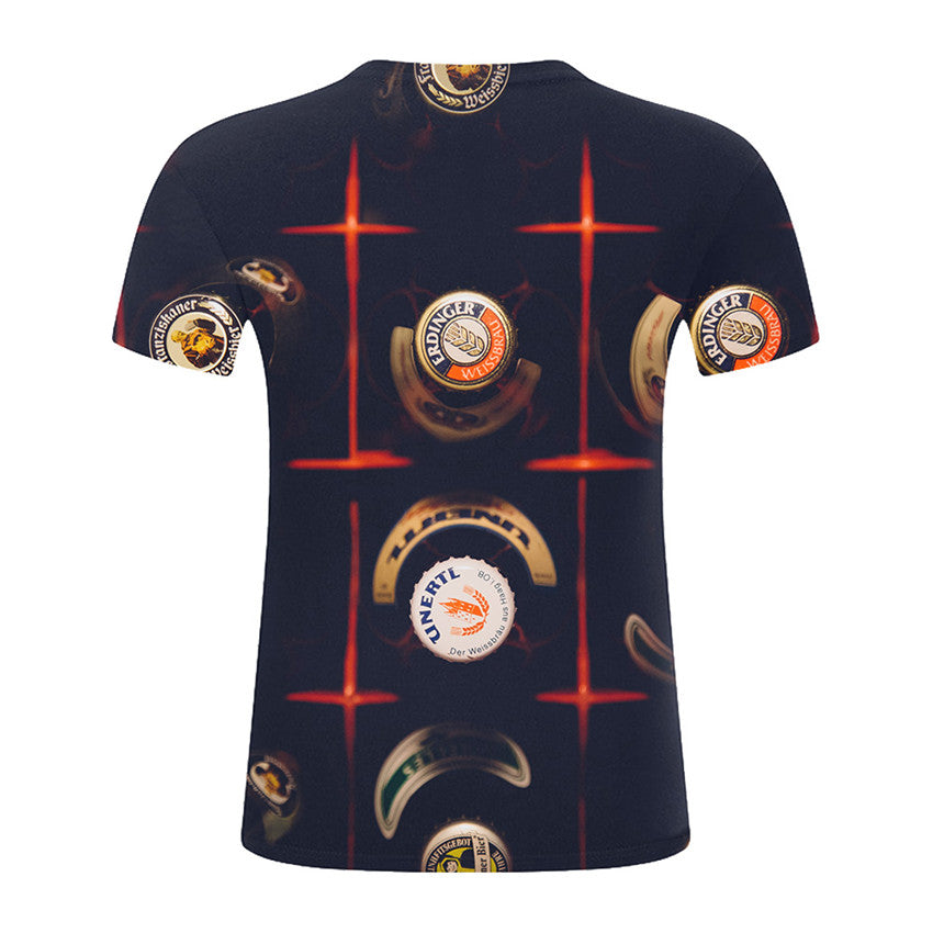 Personalized Design Beer 3D Digital Print Flower Men Short-Sleeved T-Shirt