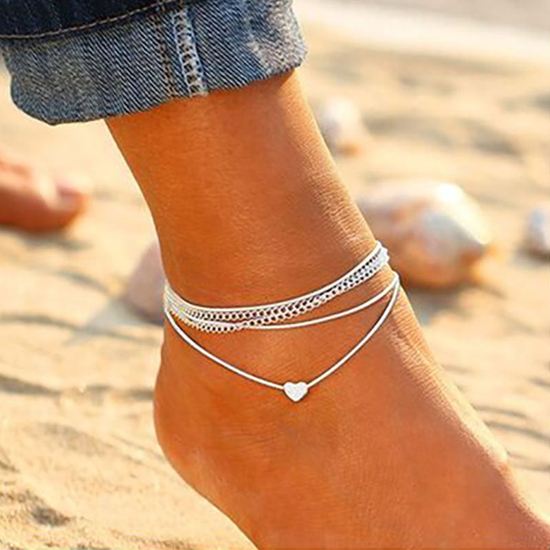 Bohemian Heart Peach Heart Beach Love Multilayer Anklet