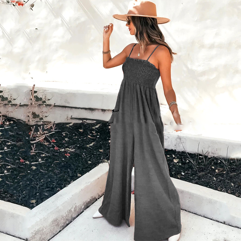 Women's Suspender Pocket Wide-Leg High-Waist Vacation Jumpsuit