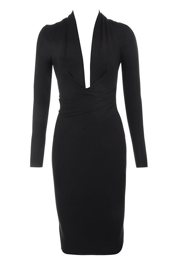 Long Sleeve Mid-length Skirt Banquet Party Bandage Dress