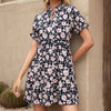 Women's Floral Print Fungus Trim Short Sleeve Dress