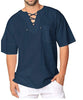 Eyelet Tie Cotton Linen Men's Short Sleeve Shirt