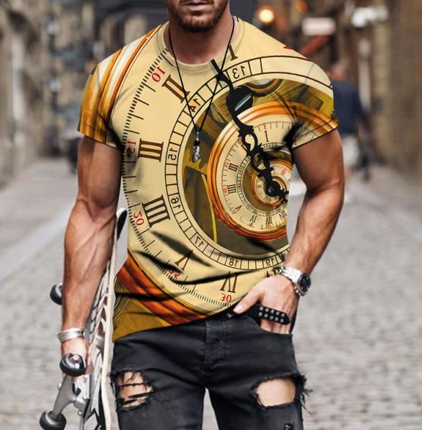 New Personality Design Clock 3D Digital Printing Short Sleeve T-Shirt