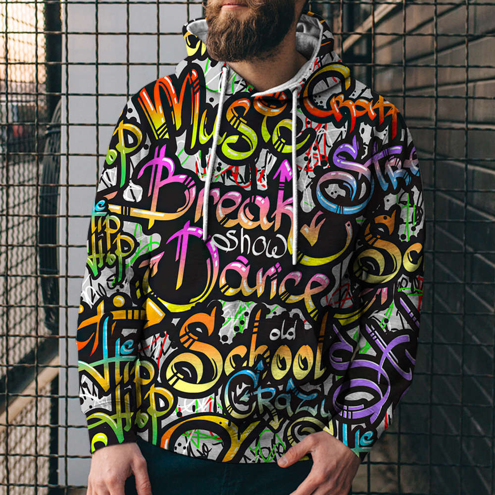 3D Digital Printing Loose Hooded Sweatshirt