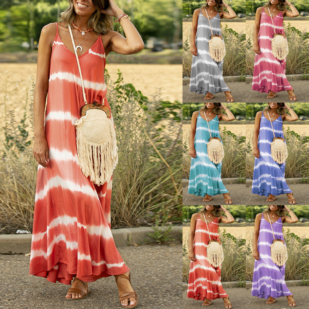 Women's Printed Striped Plus Size Maxi Loose Dress