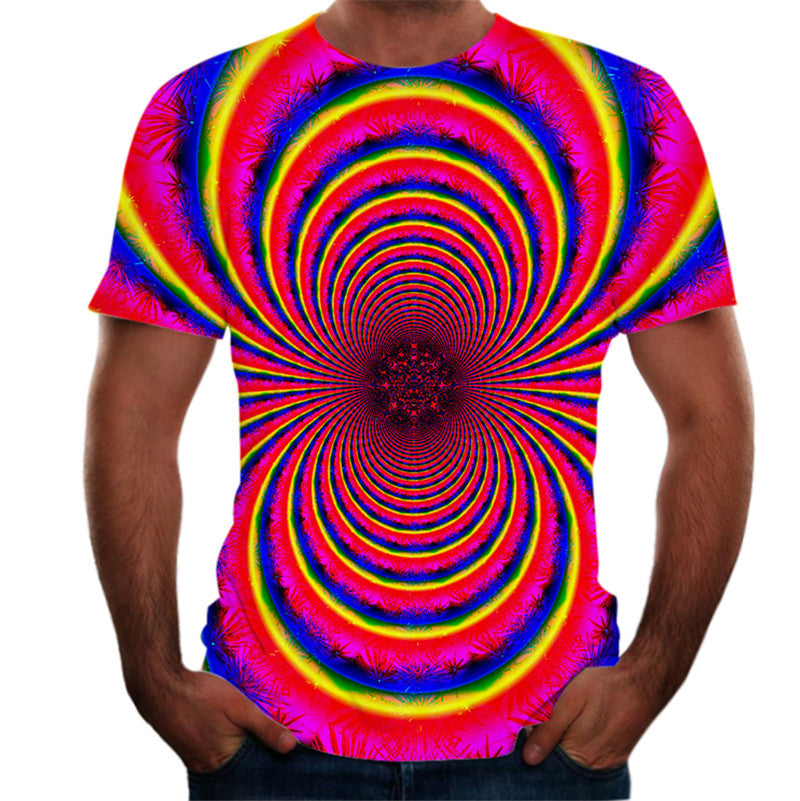 Abstract Twisted Swirl 3D Digital Printing Round Neck Short Sleeve T-Shirt