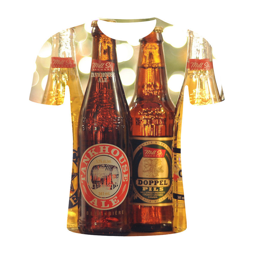 Personalized Design Beer 3D Digital Print Flower Men Short-Sleeved T-Shirt