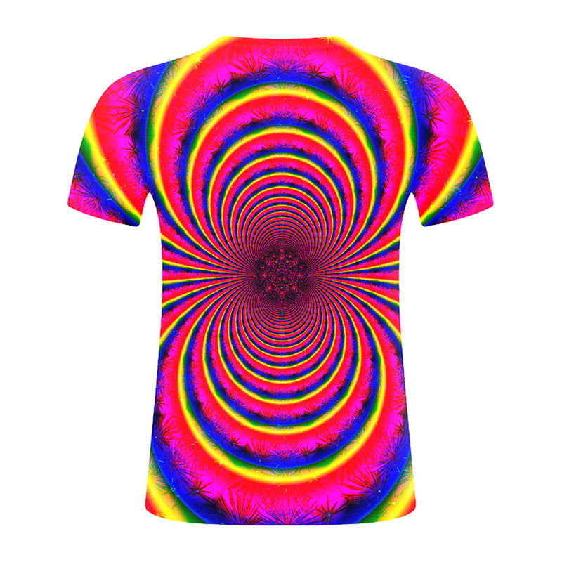 Abstract Twisted Swirl 3D Digital Printing Round Neck Short Sleeve T-Shirt