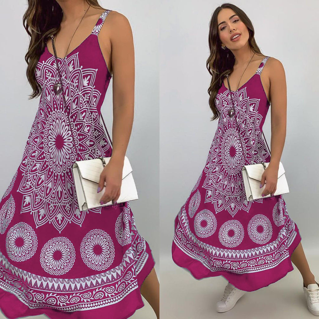 Summer Vintage Elegant Print V-neck Sleeveless Beach Party Long Dress