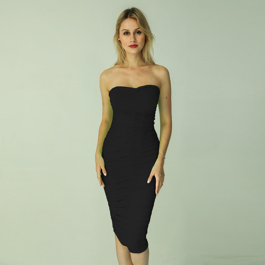 Sexy tube top party pleated hip dress