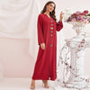 New Rose Red V-neck Hand-sewn Diamond Temperament Slim Dress