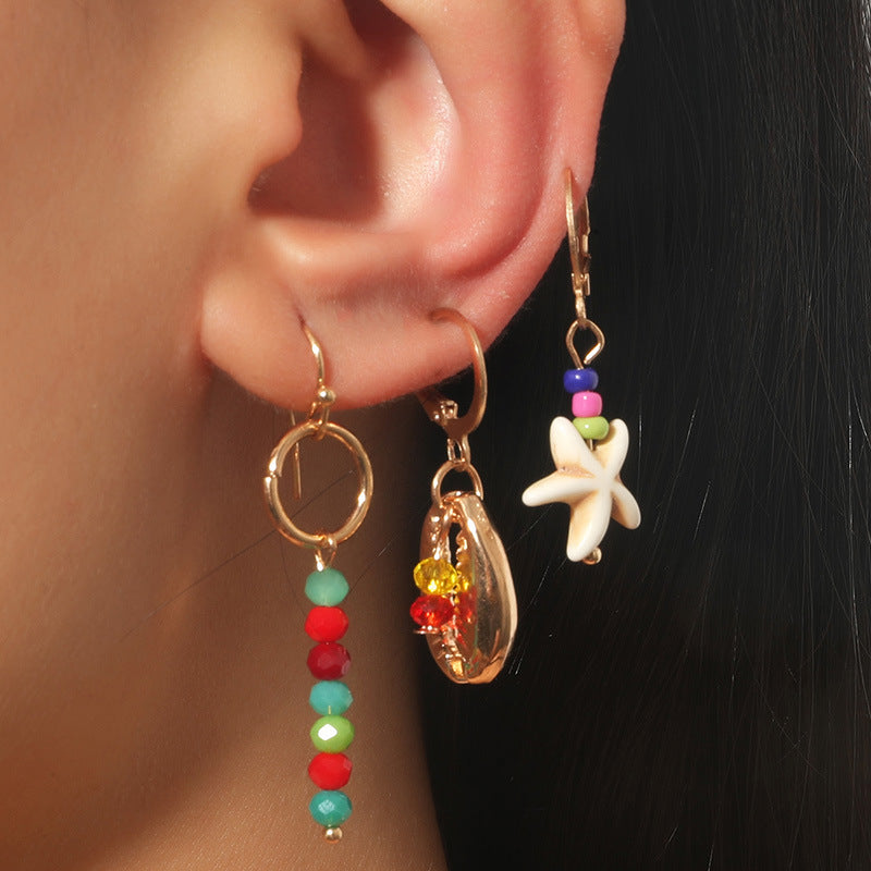 Handmade Personality Shell Rice Bead Earrings Set