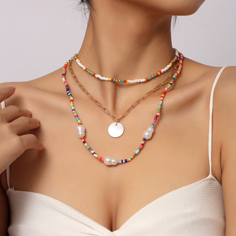 Bohemian Hand-Woven Multi-Layer Rice Bead Necklace