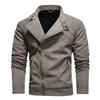 Men PU Leather Jacket with Oblique Zipper and Large Lapel Collar